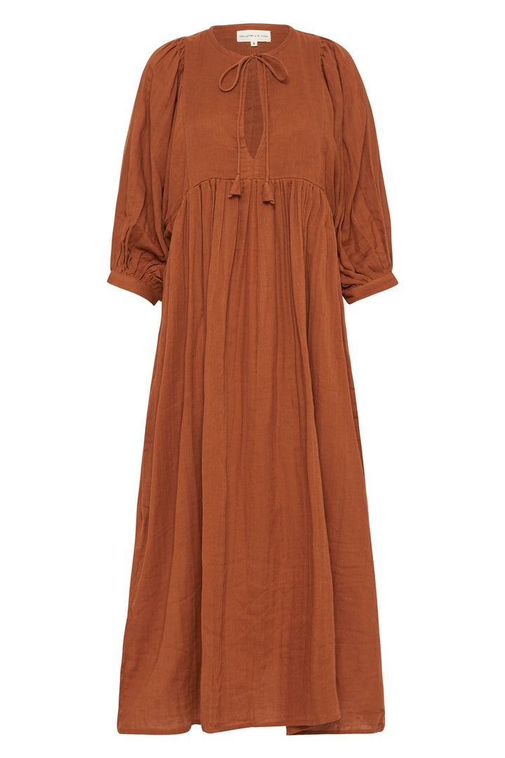 Kyra Midi Dress ~ Rust Gauze